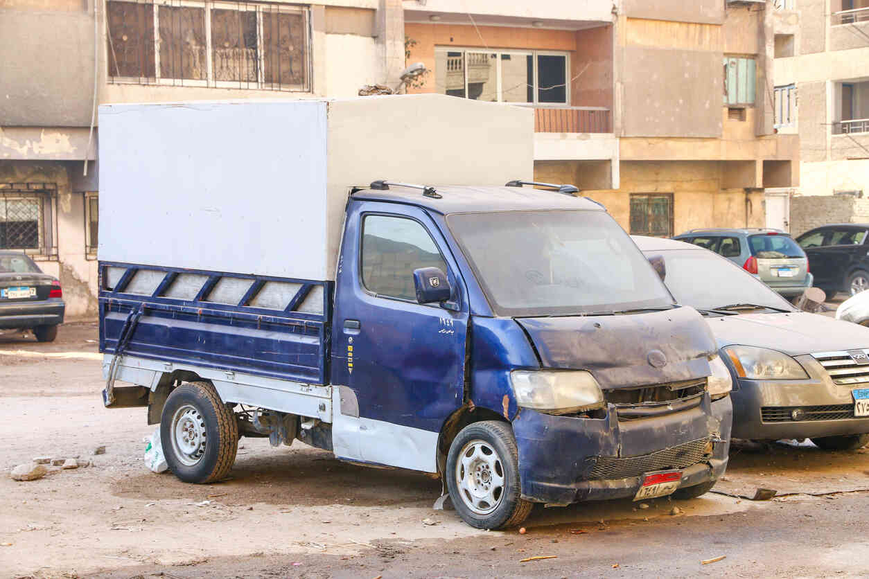 Delivery van standing on the road