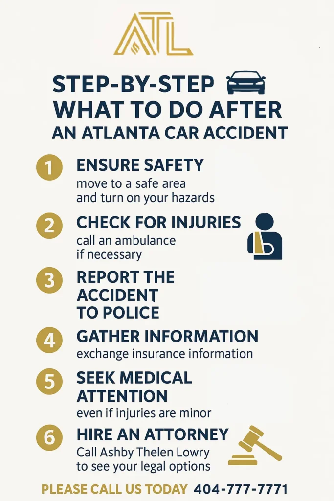 This infographic shows that Step-by-Step What to Do After an Atlanta Car Accident