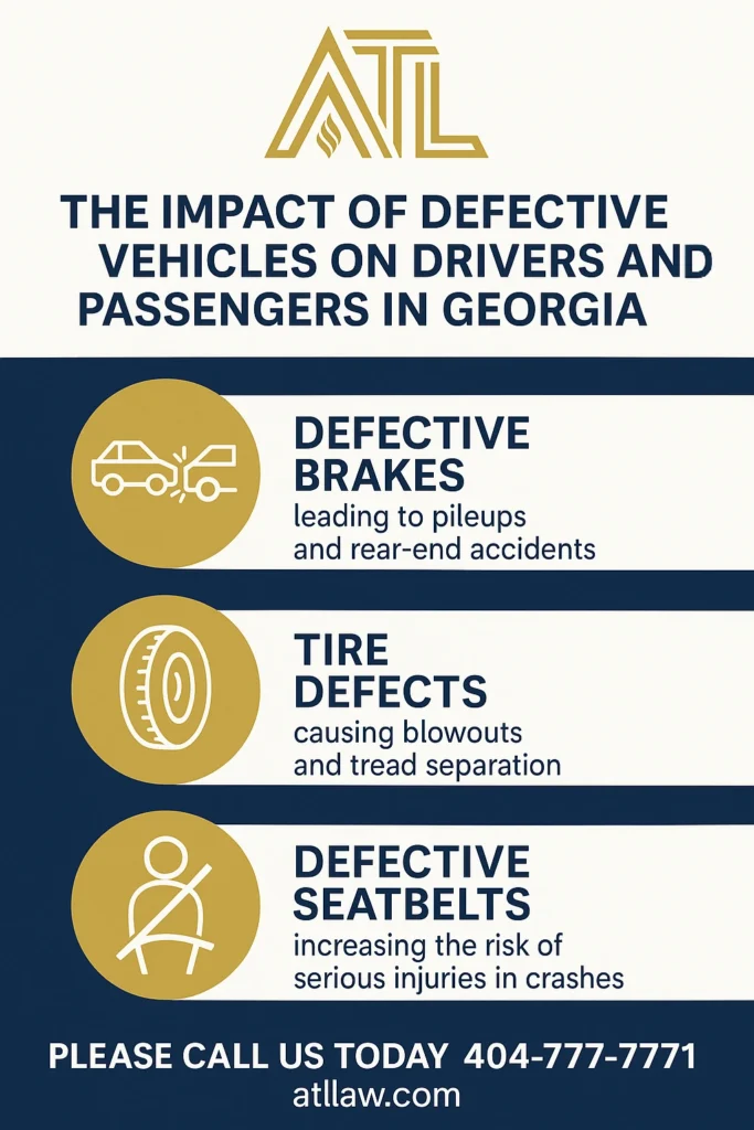 This infographic shows that the Impact of Defective Vehicles on Drivers and Passengers in Georgia 
