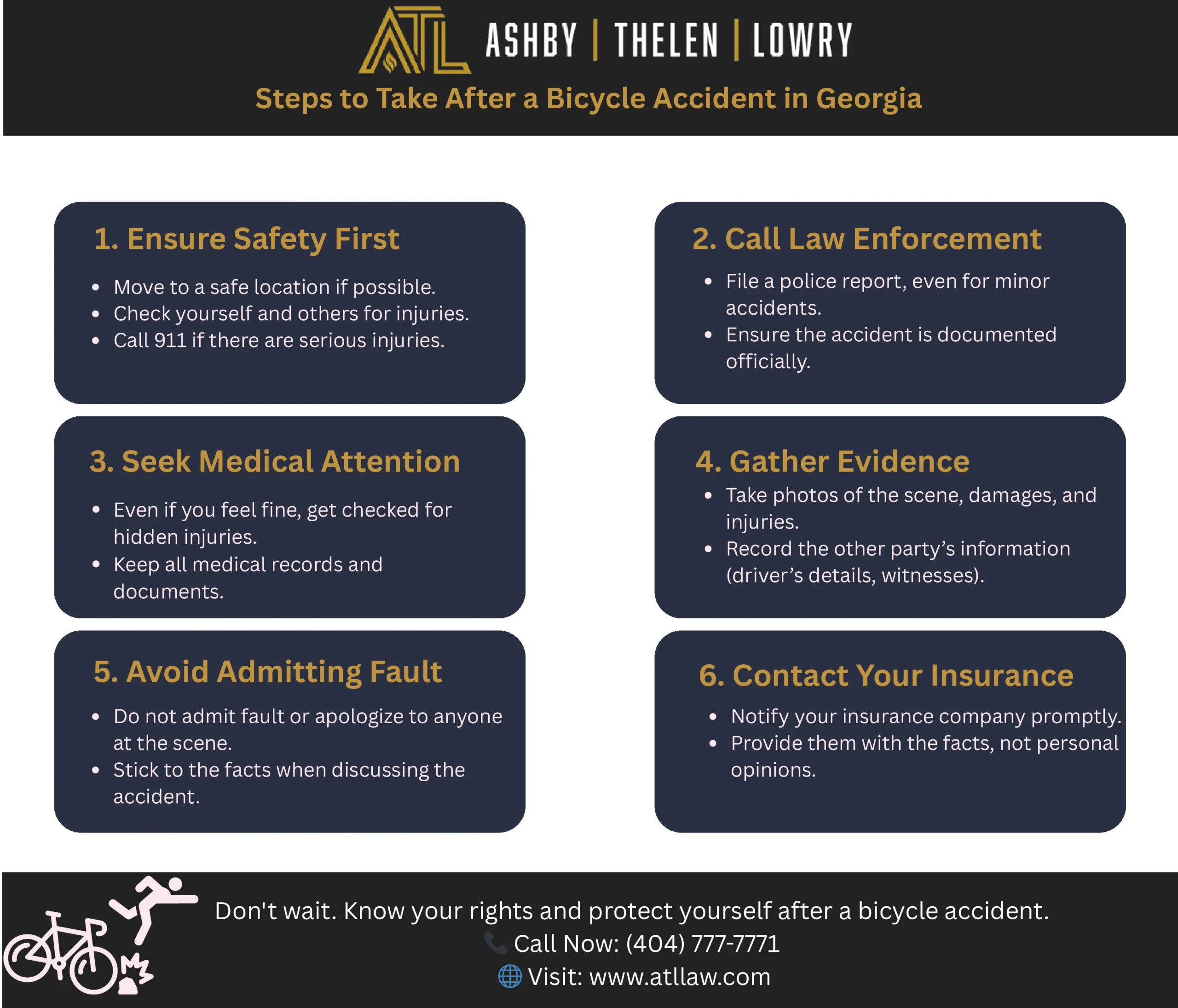This infographic shows that Steps to Take a After Bicycle Accident in Georgia.